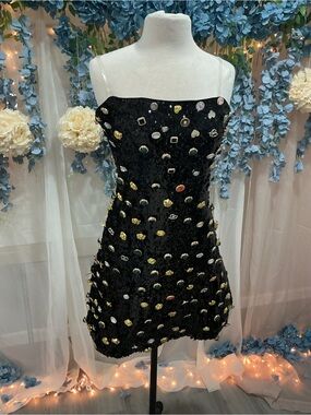 AKIRA Black Mini Dress with Multicolored Gem Accents